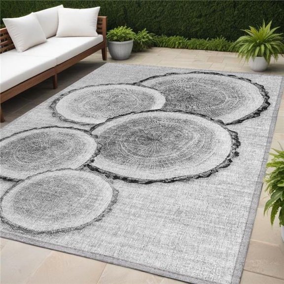 HomeRoots 564414 5 x 8 ft. Gray & Black Faux Bois Washable Non Skid Indoor Outdoor Rectangle Machine Woven Area Rug