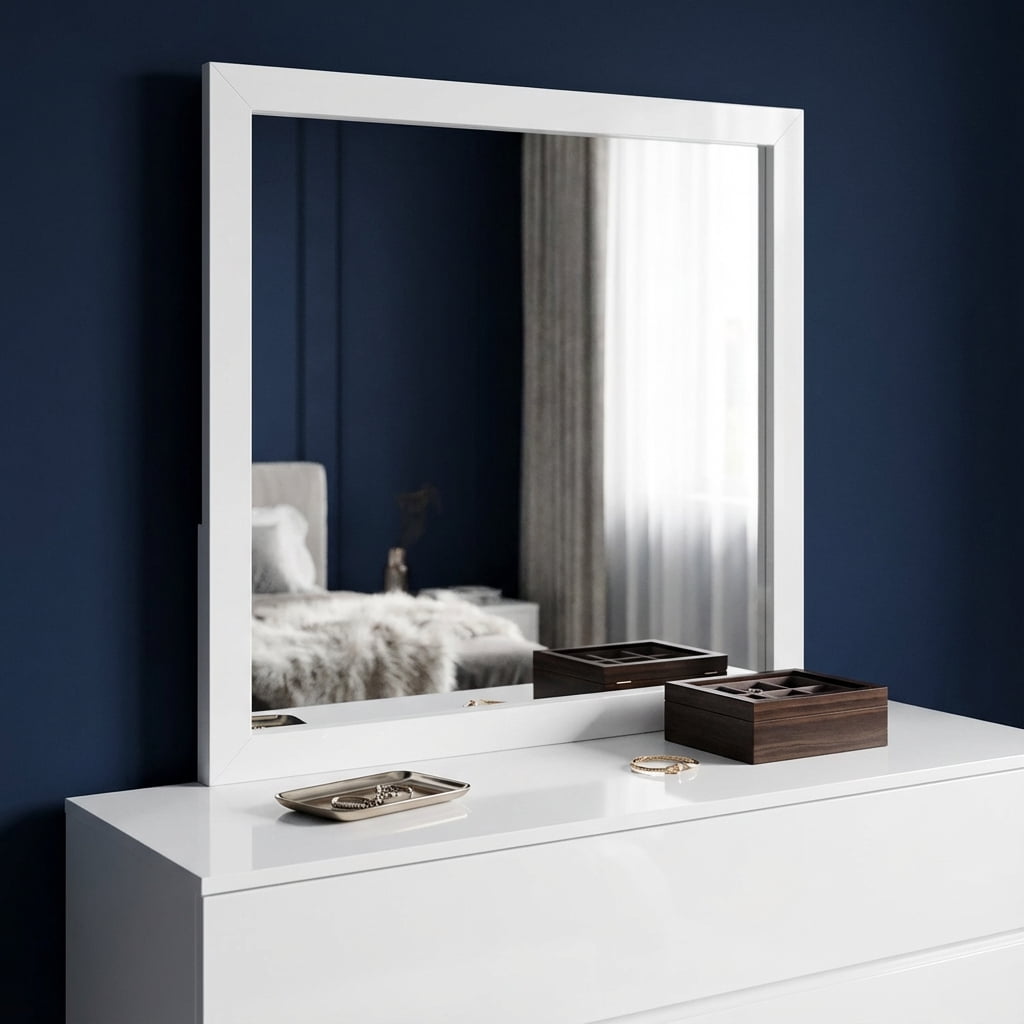 40" White Wood Square Dresser Mount Framed Mirror