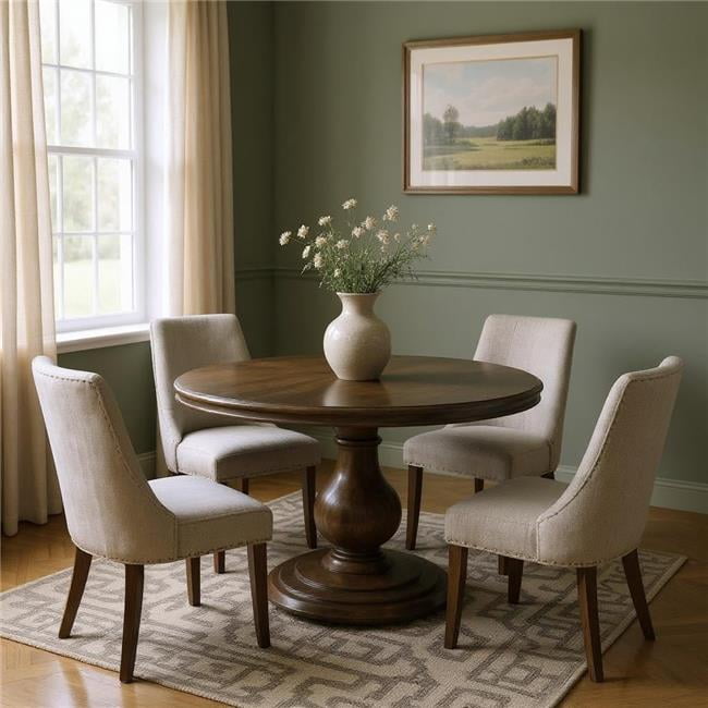 HomeRoots 565240 60 in. Brown Solid Wood Pedestal Base Round Top Dining ...