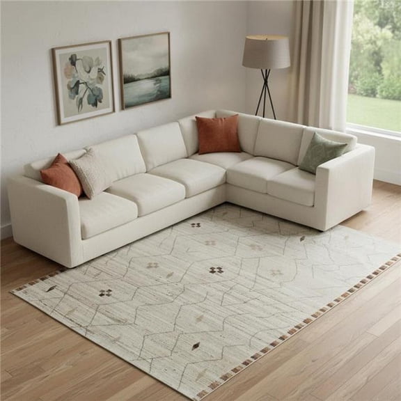 HomeRoots 567291 8 x 12 ft. Wool Moroccan Hand Knotted Rectangle Area Rug, Ivory & Tan