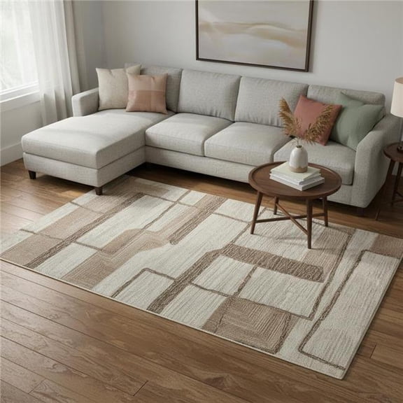 HomeRoots 567629 9 x 12 ft. Wool Geometric Hand Tufted Rectangle Area Rug - Brown Tan & Ivory