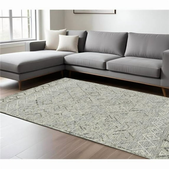 HomeRoots 570313 8 x 10 ft. Gray Ivory & Black Wool Argyle Hand Hooked Rectangle Area Rug