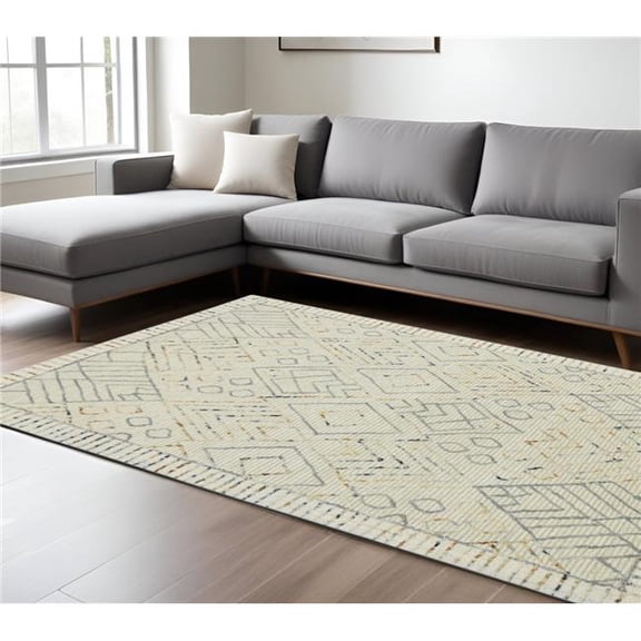 HomeRoots 570318 9 x 13 ft. Ivory Gray & Rust Wool Southwestern Hand Hooked Rectangle Area Rug