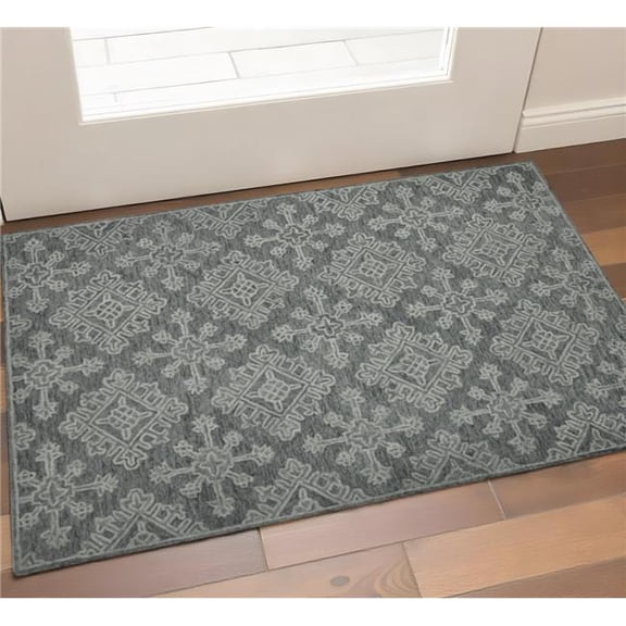 HomeRoots 570355 2 x 3 ft. Graphite & Gray Wool Oriental Hand Hooked Rectangle Area Rug