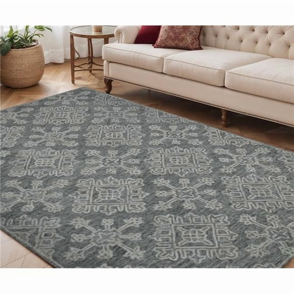 HomeRoots 570356 5 x 7 ft. Wool Oriental Hand Hooked Rectangle Area Rug, Graphite & Gray
