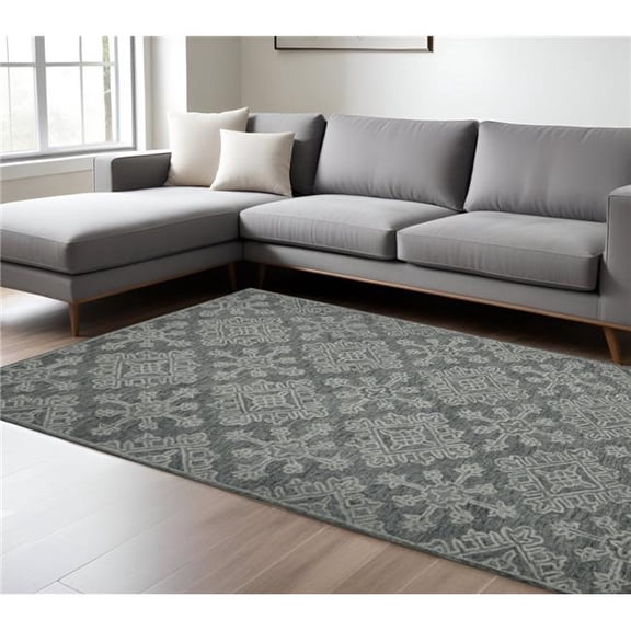 HomeRoots 570357 8 x 10 ft. Graphite & Gray Wool Oriental Hand Hooked Rectangle Area Rug