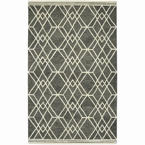 HomeRoots 570428 5 x 8 ft. Wool Geometric Hand Hooked Rectangle Area Rug, Dark Gray & Ivory