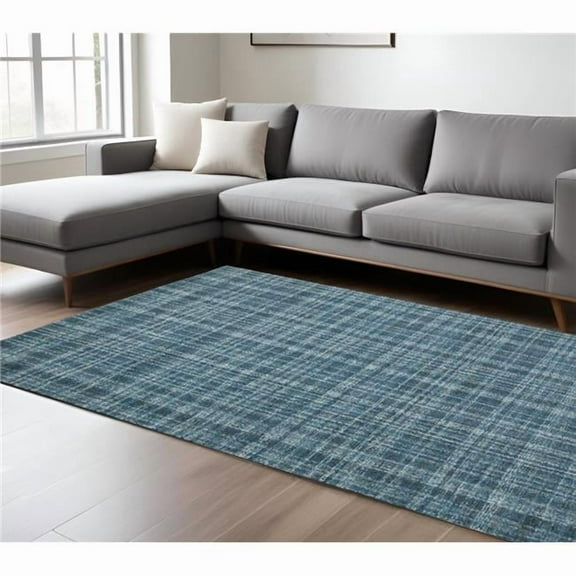 HomeRoots 570511 9 x 12 ft. Wool Plaid Hand Tufted Rectangle Area Rug, Turquoise Gray & Ivory