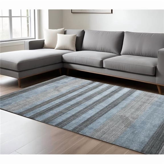 HomeRoots 570685 9 x 12 ft. Wool Striped Hand Woven Rectangle Area Rug, Gray & Light Blue
