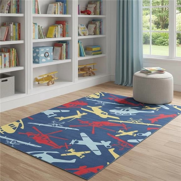 HomeRoots 573601 4 x 6 ft. Blue & Yellow Helicopter Youthful Washable Rectangle Area Rug
