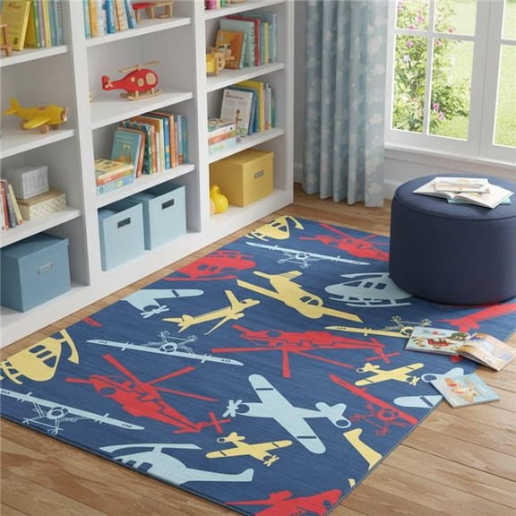 HomeRoots 573681 5 x 7 ft. Blue Yellow & Red Helicopter Youthful Washable Rectangle Area Rug