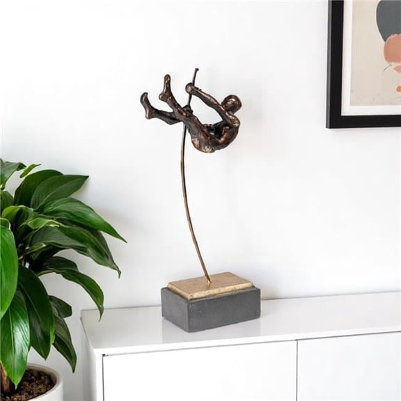 HomeRoots 574076 15 in. Bronze Resin Pole Vaulting Man Tabletop Sculpture