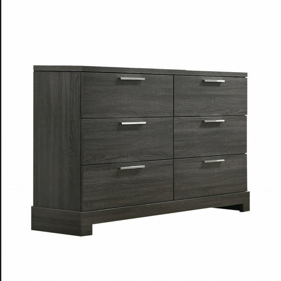 HomeRoots 59" Gray Oak Manufactured Wood Six Drawer Double Dresser