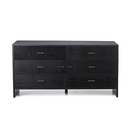 59" Grey Ash Manufactured Wood Six Drawer Double Dresser