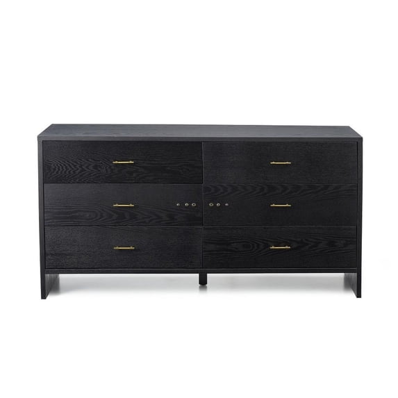59" Grey Ash Manufactured Wood Six Drawer Double Dresser