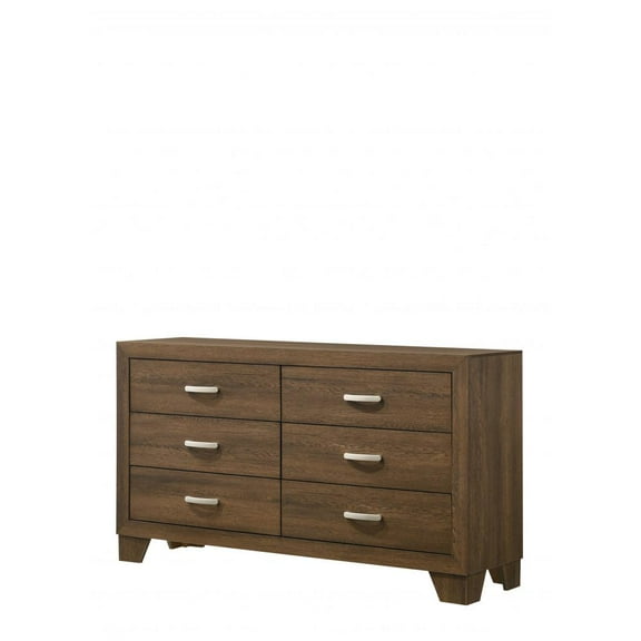 HomeRoots 59" Oak Manufactured Wood Six Drawer Double Dresser