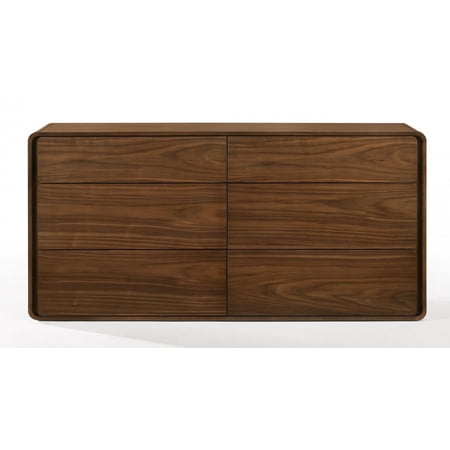 59" Walnut Solid Wood Six Drawer Double Dresser