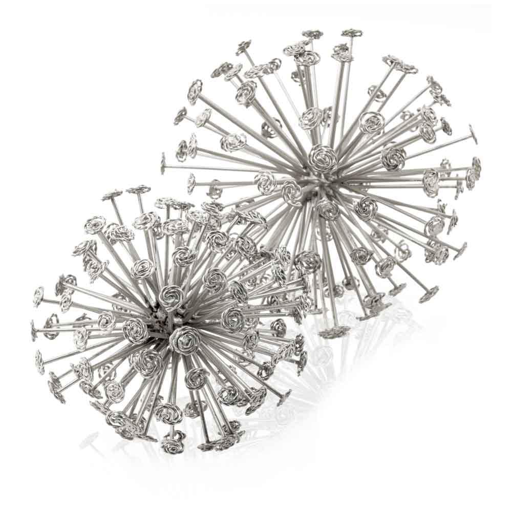 Silver Iron Starburst Decorative Spheres Set of 2