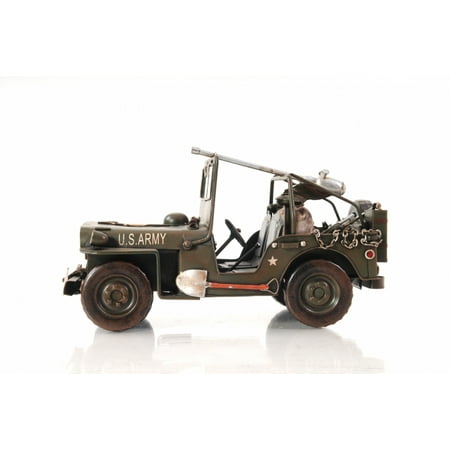 6" Army Green Metal Hand Painted Decorative Truck