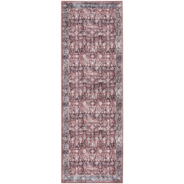 HomeRoots 6' Red And Ivory Oriental Power Loom Distressed Washable Non Skid Runner Rug