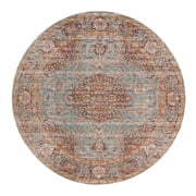 6 Sea Green Round Medallion Power Loom Area Rug With Fringe