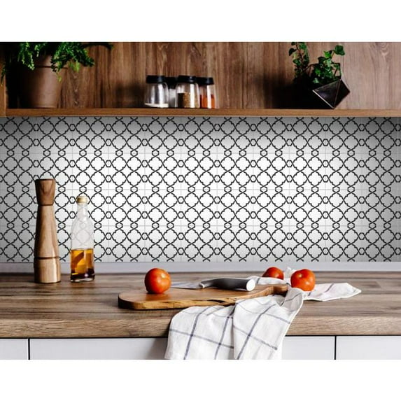 HomeRoots 6" X 6" Black and White Prism Peel and Stick Removable Tiles Black