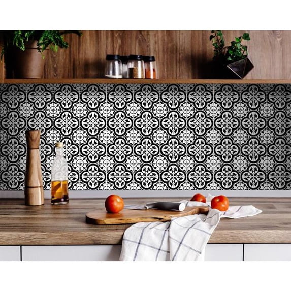 6" X 6" Black and White Roka Peel and Stick Removable Tiles