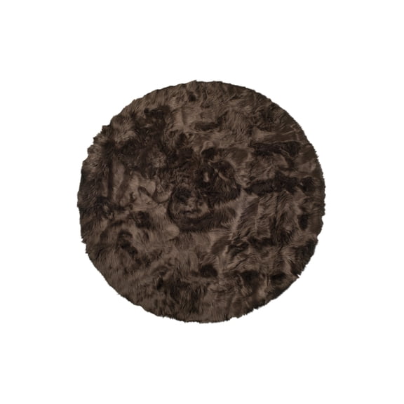6 X 6 chocolate Round Faux Fur Washable Non Skid Area Rug