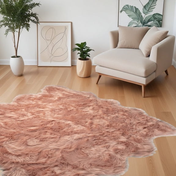 6 X 6 Dusty Rose Faux Fur Washable Non Skid Area Rug