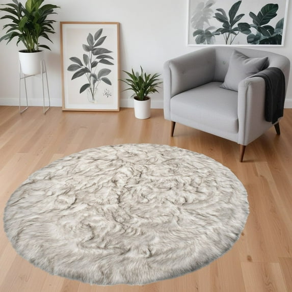 HomeRoots 6' X 6' Ombre Chocolate Round Faux Fur Washable Non Skid Area Rug