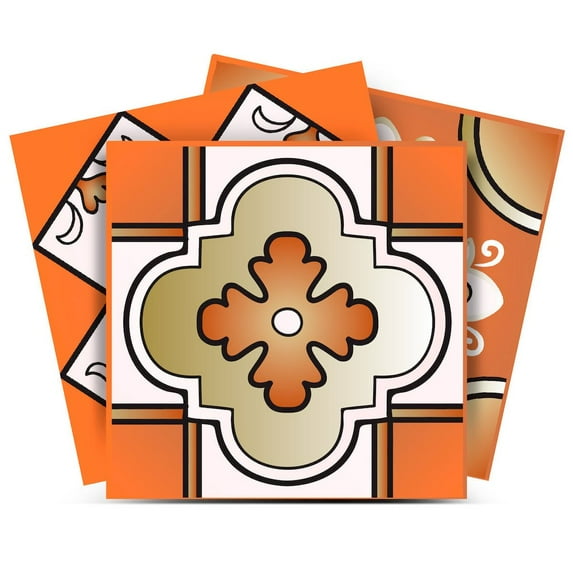 HomeRoots 6" X 6" Retro Orange Mosaic Peel And Stick Removable Tiles