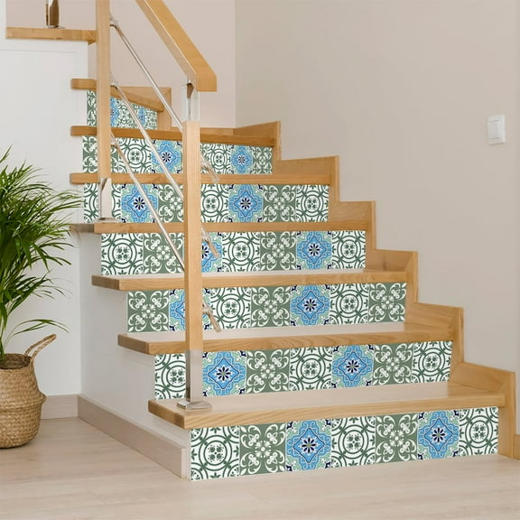 HomeRoots 6" X 6" Sage And Aqua Floral Peel And Stick Removable Tiles