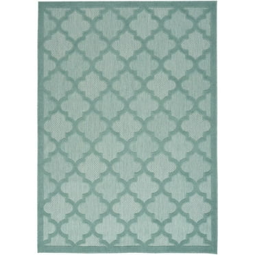 HomeRoots 6' X 9' Aqua Geometric Flatweave Area Rug