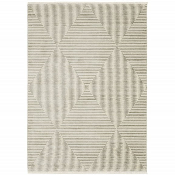 HomeRoots 6' X 9' Beige And Ivory Geometric Power Loom Area Rug