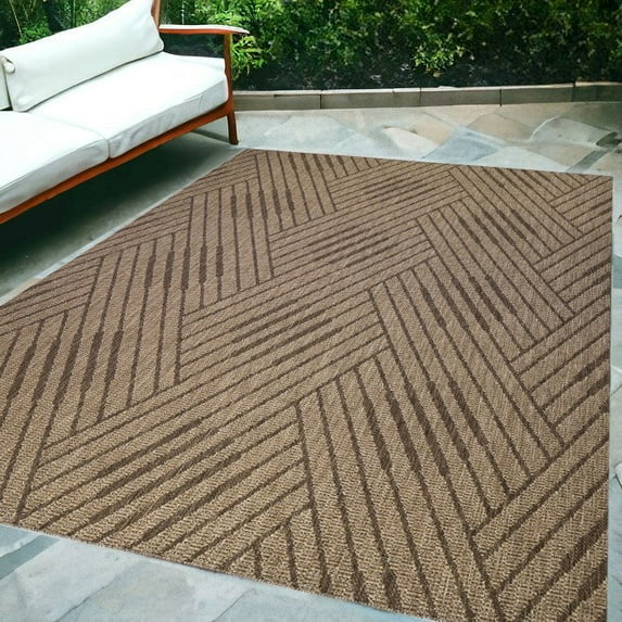 HomeRoots 6' X 9' Beige Geometric Stain Resistant Indoor Outdoor Area Rug