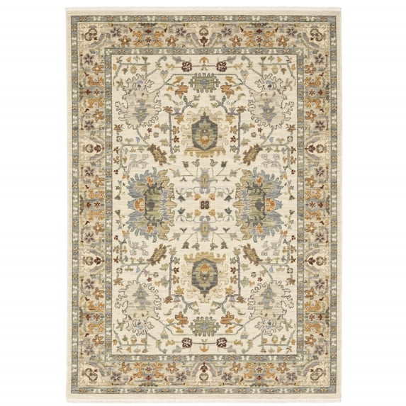 6' X 9' Brown And Ivory Oriental Power Loom Area Rug With Fringe