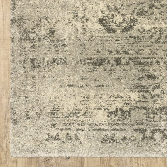 HomeRoots 6' X 9' Grey Ivory Beige And Taupe Oriental Power Loom Stain Resistant Area Rug