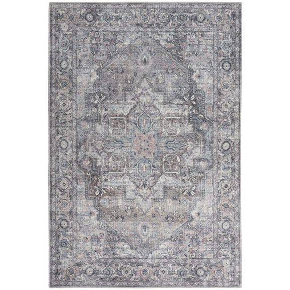 HomeRoots 6' X 9' Grey Medallion Distressed Washable Area Rug