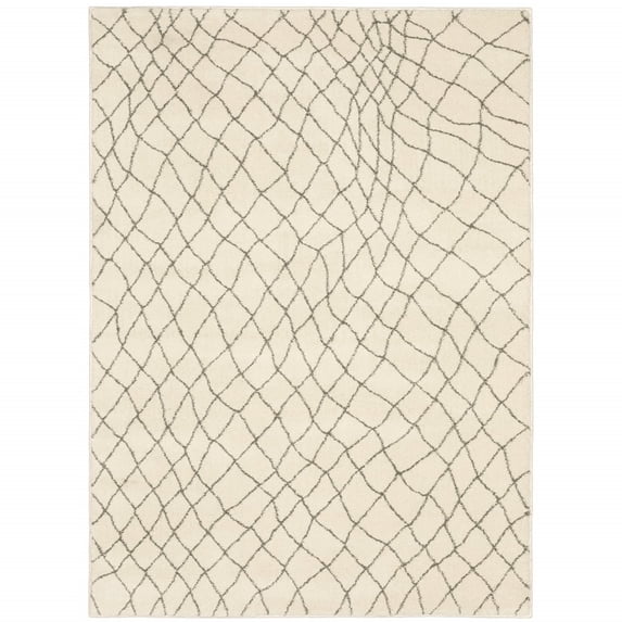 HomeRoots 6' X 9' Ivory And Grey Geometric Power Loom Stain Resistant Area Rug