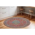 thumbnail image 1 of 6' Blue and Red Floral Medallion Distressed Non Skid Round Rug, 1 of 5