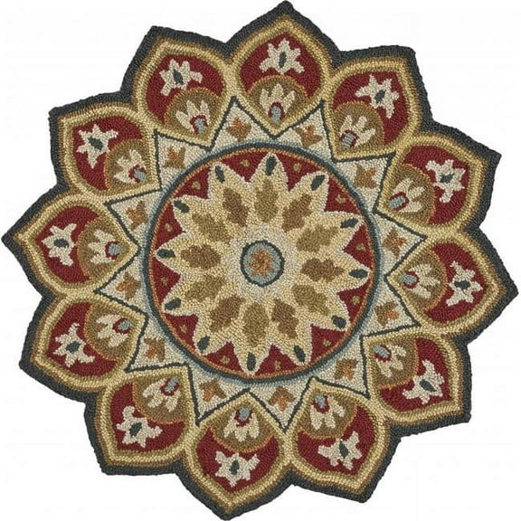 HomeRoots 6 ft. Round Red Decorative Petaled Edge Area Rug - Red - 6'