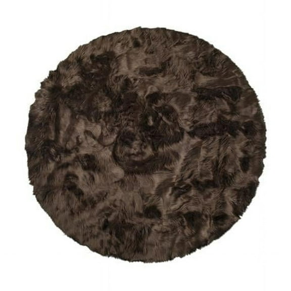 HomeRoots  6 x 6 ft. Chocolate Faux Fur Washable Non Skid Round Area Rug - Chocolate - 6' x 6'