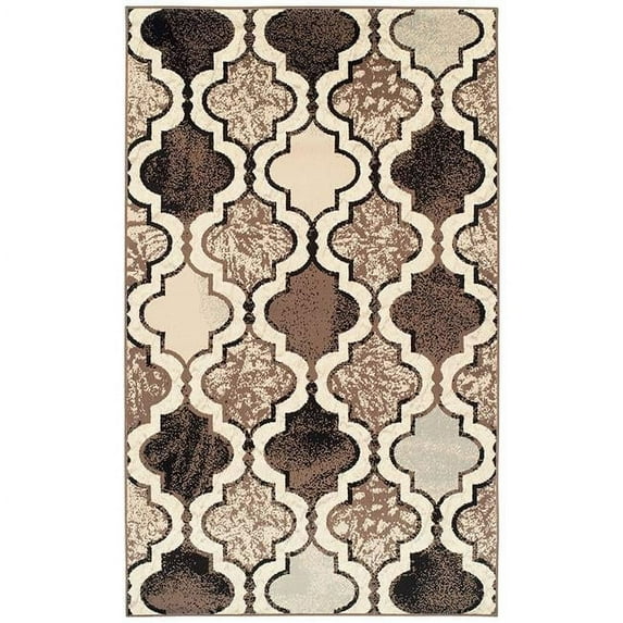 HomeRoots 6 x 9 ft. Ivory Quatrefoil Power Loom Distressed Stain Resistant Rectangle Area Rug - Ivory - 6 x 9 ft.