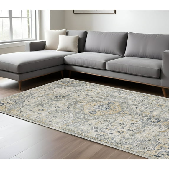 6' X 9' Gray And Gold Medallion Hand Tufted Area Rug