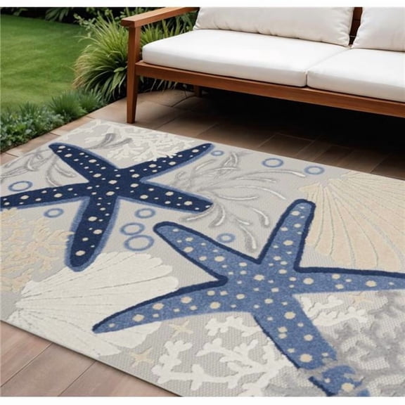 HomeRoots 546820 6 x 9 ft. Navy Blue & Gray Starfish Indoor & Outdoor Rectangle Area Rug