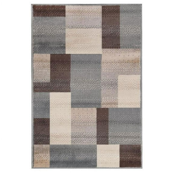 HomeRoots 6 x 9 ft. Patchwork Power Loom Stain Resistant Rectangle Area Rug - Grey
