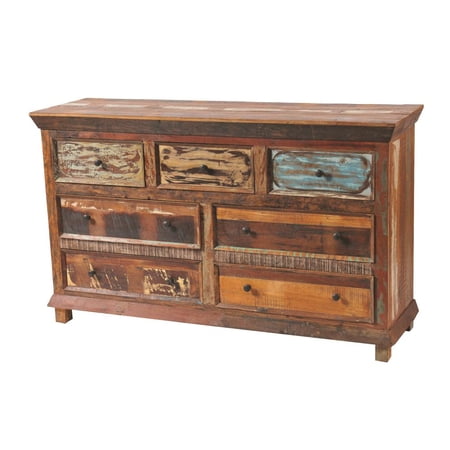 60" Brown Solid Wood Seven Drawer Triple Dresser