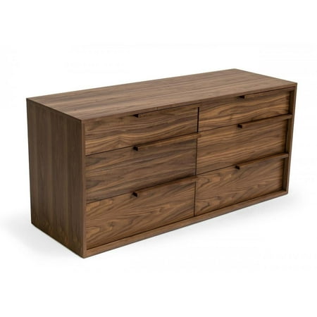 HomeRoots 60" Walnut Manufactured Wood Six Drawer Double Dresser