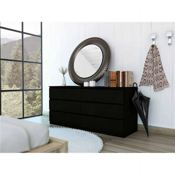 HomeRoots  60 in. Black Six Drawer Double Dresser