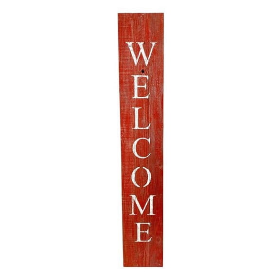 HomeRoots 60 x 10.25 x 1.38 in. Rustic Red & White Front Porch Welcome Sign